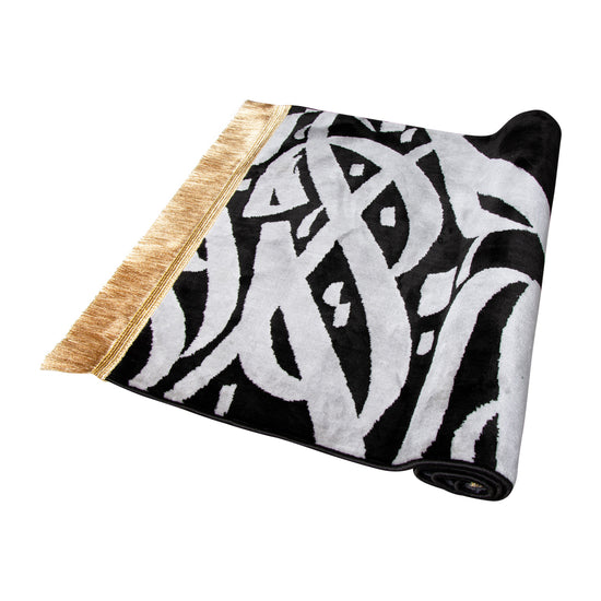 MUSALLAH 1584 CALLIGRAPHY GREY -  MADINA MADE 8MM 70X110 BLACK