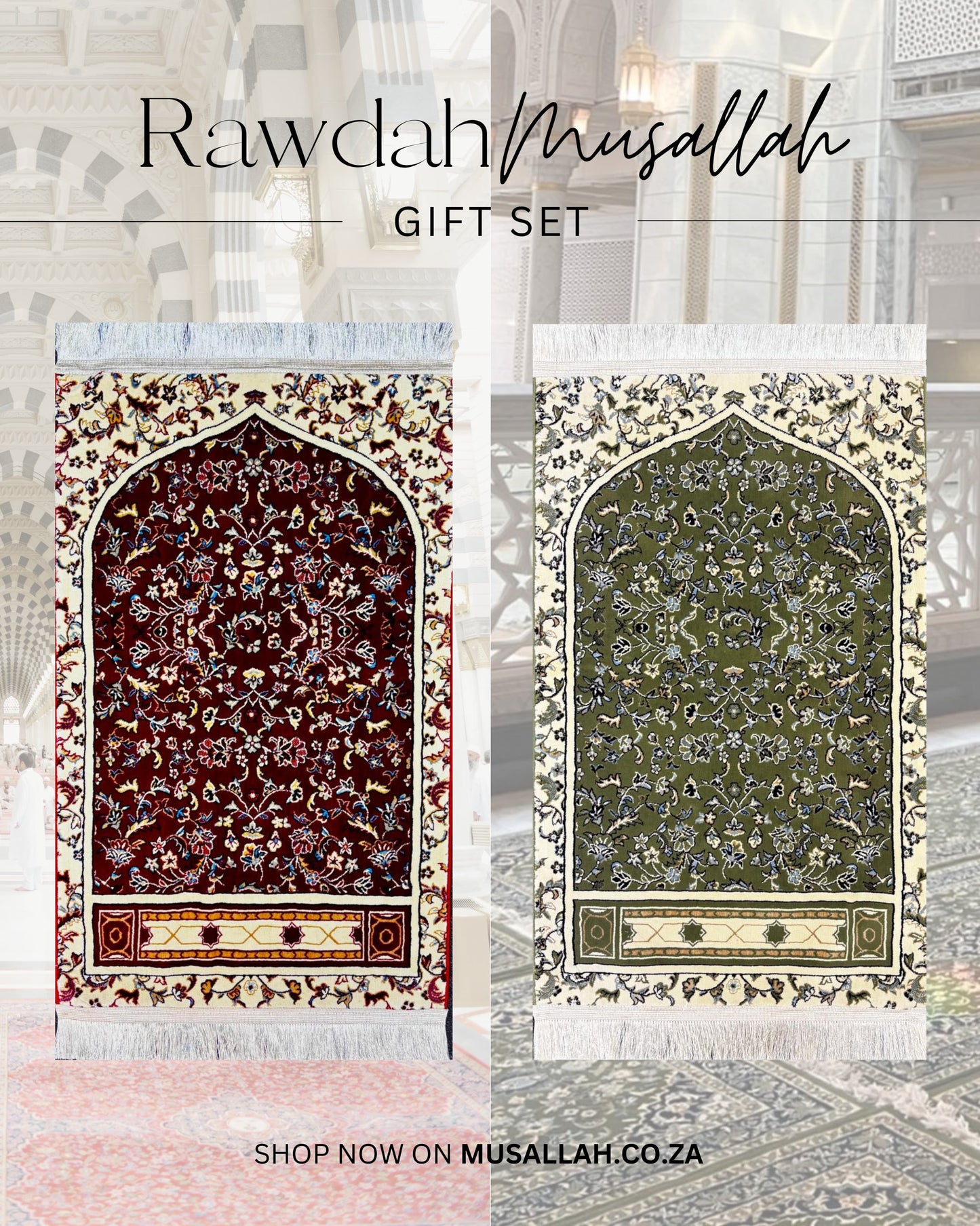 1446-10 Madina Made Rawdah Gift Set -  70x110 (1 x Red Rawdha & 1x Green Rawdha)